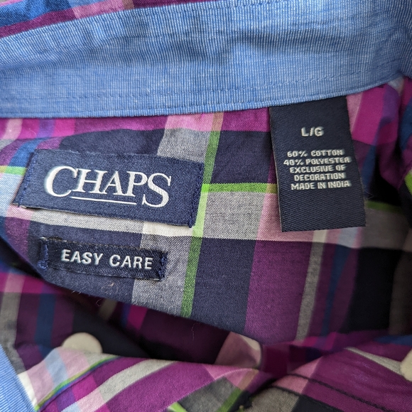 Chaps Purple Plaid Button Down Shirt size Large - Picture 3 of 3